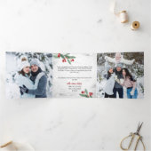 Carte De Fin D'année Trois Volets Noël Holly Rustic Birk Bark Multi Photo (Intérieur)