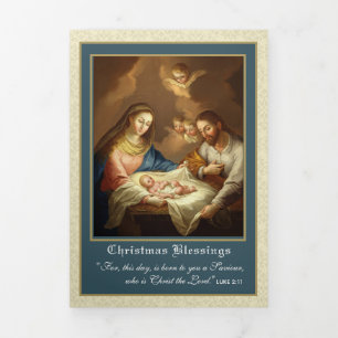Carte De Fin D'année Trois Volets Noël religieux Jésus Vierge Marie Poème Tri-Fol