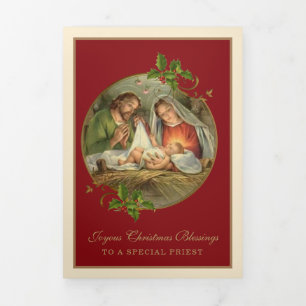 Carte De Fin D'année Trois Volets Noël religieux Jésus Vierge Marie St Joseph   