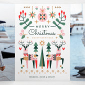 Carte De Fin D'année Trois Volets Noël Renne Géométrique (Intérieur au milieu)