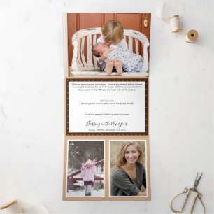 Carte De Fin D'année Trois Volets Noël Rustique Bois et Vignes Multi Photo