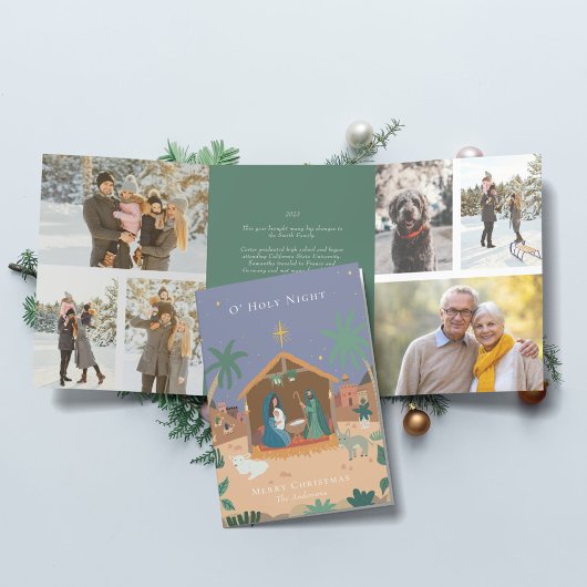 Carte De Fin D'année Trois Volets O'Holy Night Nativité Scène Noël