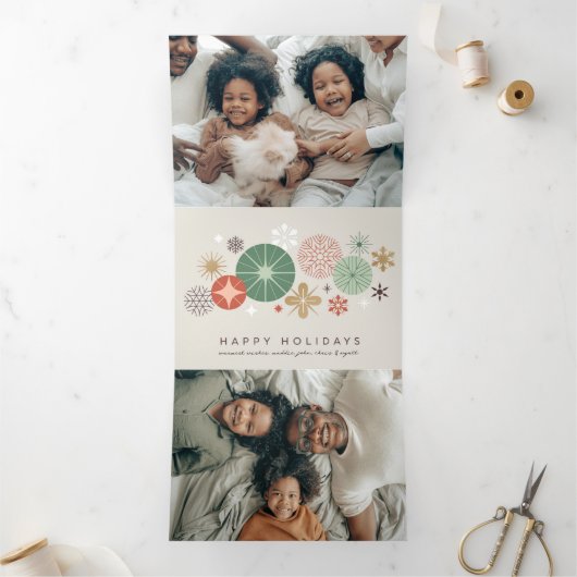 Carte De Fin D'année Trois Volets Ornements de vacances et étoiles (Intérieur)