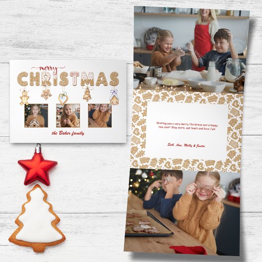 Carte De Fin D'année Trois Volets Pain d'épices mignon Joyeux Noël Multiphoto