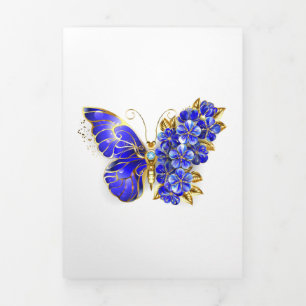 Carte De Fin D'année Trois Volets Papillon Saphir Fleur