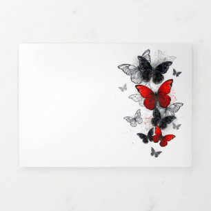 Carte De Fin D'année Trois Volets Papillons noirs et rouges volants