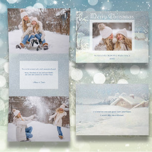 Carte De Fin D'année Trois Volets Photo classique hiver Joyeux Noël Neige
