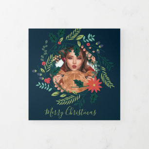 Carte De Fin D'année Trois Volets Photo de couronne de Noël personnalisée Noël