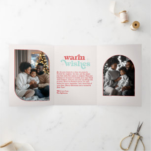 Carte De Fin D'année Trois Volets Photo de Noël rétro aux vibrations cosy de menthe
