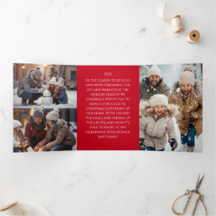 Carte De Fin D'année Trois Volets Photo Joyeux et Lumineux Gras