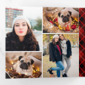Carte De Fin D'année Trois Volets Photo Red Tartan Plaid (Intérieur en premier)