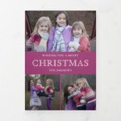 Carte De Fin D'année Trois Volets Pink Winter Christmas Photo Collage (Page de couverture)