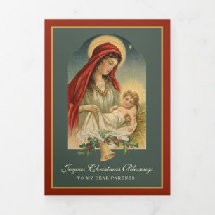 Carte De Fin D'année Trois Volets Poème de Noël religieux Jésus Vierge Marie