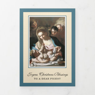 Carte De Fin D'année Trois Volets Poème de Noël religieux Jésus Vierge Marie