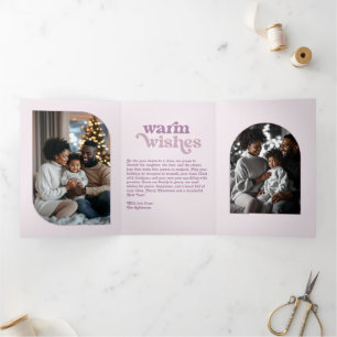 Carte De Fin D'année Trois Volets Rose Quartz Frost Vibes cosy Retro Photo de Noël