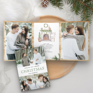 Carte De Fin D'année Trois Volets Scandinave cheminée nordique photo Noël