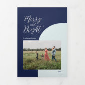 Carte De Fin D'année Trois Volets Silver et Blue | Merry & Bright Christmas Photo (Page de couverture)