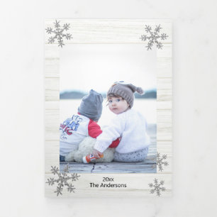 Carte De Fin D'année Trois Volets Silver Snowflake Rustique Noël 3 Photo