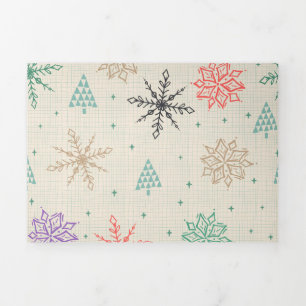 Carte De Fin D'année Trois Volets Snowflakes dessinés à la main Arbres de Noël Multi