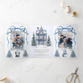 Carte De Fin D'année Trois Volets Sweet Blue Coquette Bow Christmas Wonderland Photo (Intérieur)