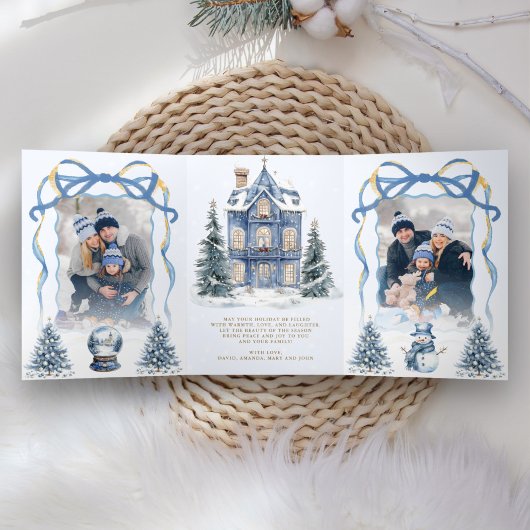 Carte De Fin D'année Trois Volets Sweet Blue Coquette Bow Christmas Wonderland Photo