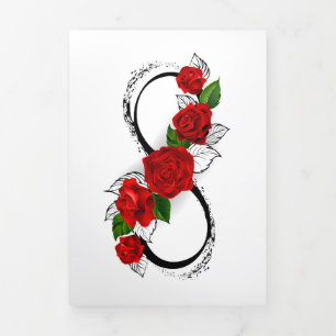 Carte De Fin D'année Trois Volets Symbole d'infini avec les roses rouges