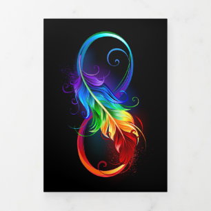 Carte De Fin D'année Trois Volets Symbole d'infini avec plume arc-en-ciel