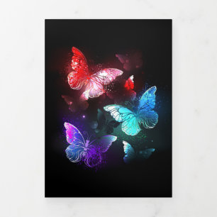 Carte De Fin D'année Trois Volets Trois papillons lumineux sur fond de nuit