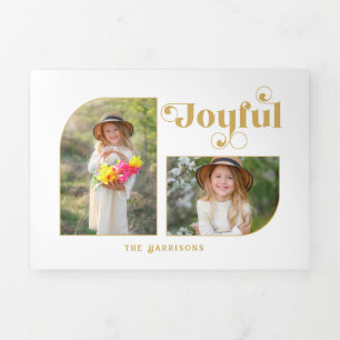 Carte De Fin D'année Trois Volets Typographie Joyeuse moderne demi-arc 2 photos