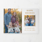 Carte De Fin D'année Trois Volets Vacances Joyeuses Or Moderne Deux photos (Page de couverture)