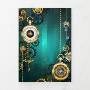 Carte De Fin D'année Trois Volets Veille bijoux Steampunk sur un Arrière - plan vert