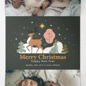 Carte De Fin D'année Trois Volets Veillée de Noël tranquille avec rennes et lapin (Intérieur au milieu)