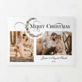 Carte De Fin D'année Trois Volets Wreath & Joyeux Noël Typographie multi-photo (Page de couverture)