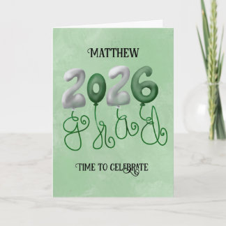 Carte de fin d'études 2026 en vert et blanc