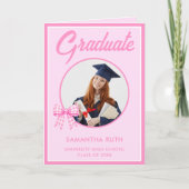 Carte de fin d'études à ruban gingham rose  (Devant)