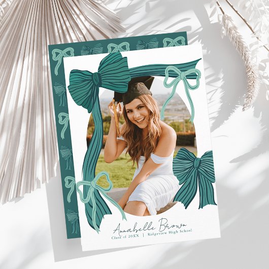 Carte de fin d'études avec photo et rubans verts