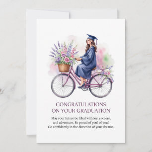 Carte de fin d'études : Diplômé à vélo avec des fl