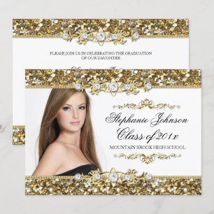 Carte de fin d'études en or blanc avec strass