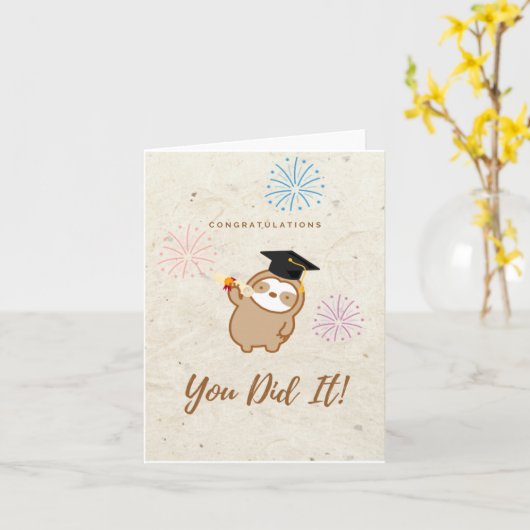 Carte de fin d'études mignonne Sloth (Fleur jaune)