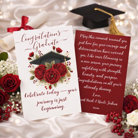 Carte de fin d'études Rose Rouge avec Message Impr