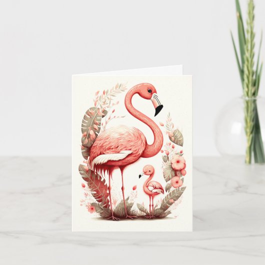 Carte de flamant rose mignon adorable mère et bébé (Devant)