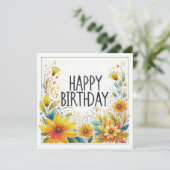 carte de fleur jaune de joyeux anniversaire (Debout devant)