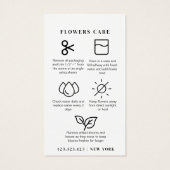 Carte de fleuriste pour le soin des fleurs minimal (Dos)