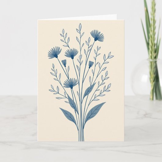 Carte de fleurs botaniques bleues (Devant)