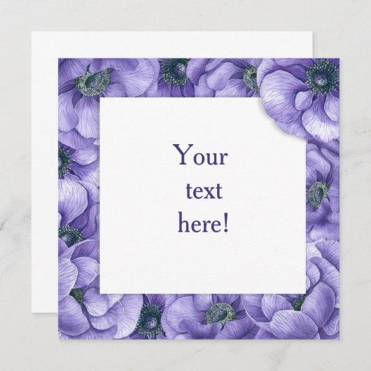 Carte de fleurs d'anémone violette (Devant / Derrière)