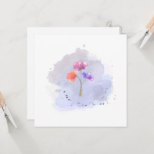 carte de fleurs d'aquarelle (Devant/Arrière en situation)