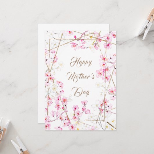 carte de fleurs de cerisier rose jour de la mère h (Devant/Arrière en situation)