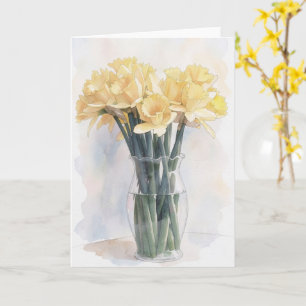 Carte de fleurs de jonquilles jaunes Vase Note flo