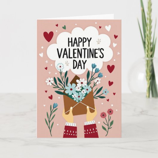 Carte de fleurs de la Saint-Valentin rose (Devant)