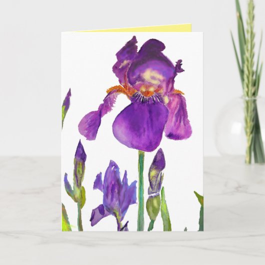 Carte de fleurs de peinture à l'aquarelle Iris Vio (Devant)